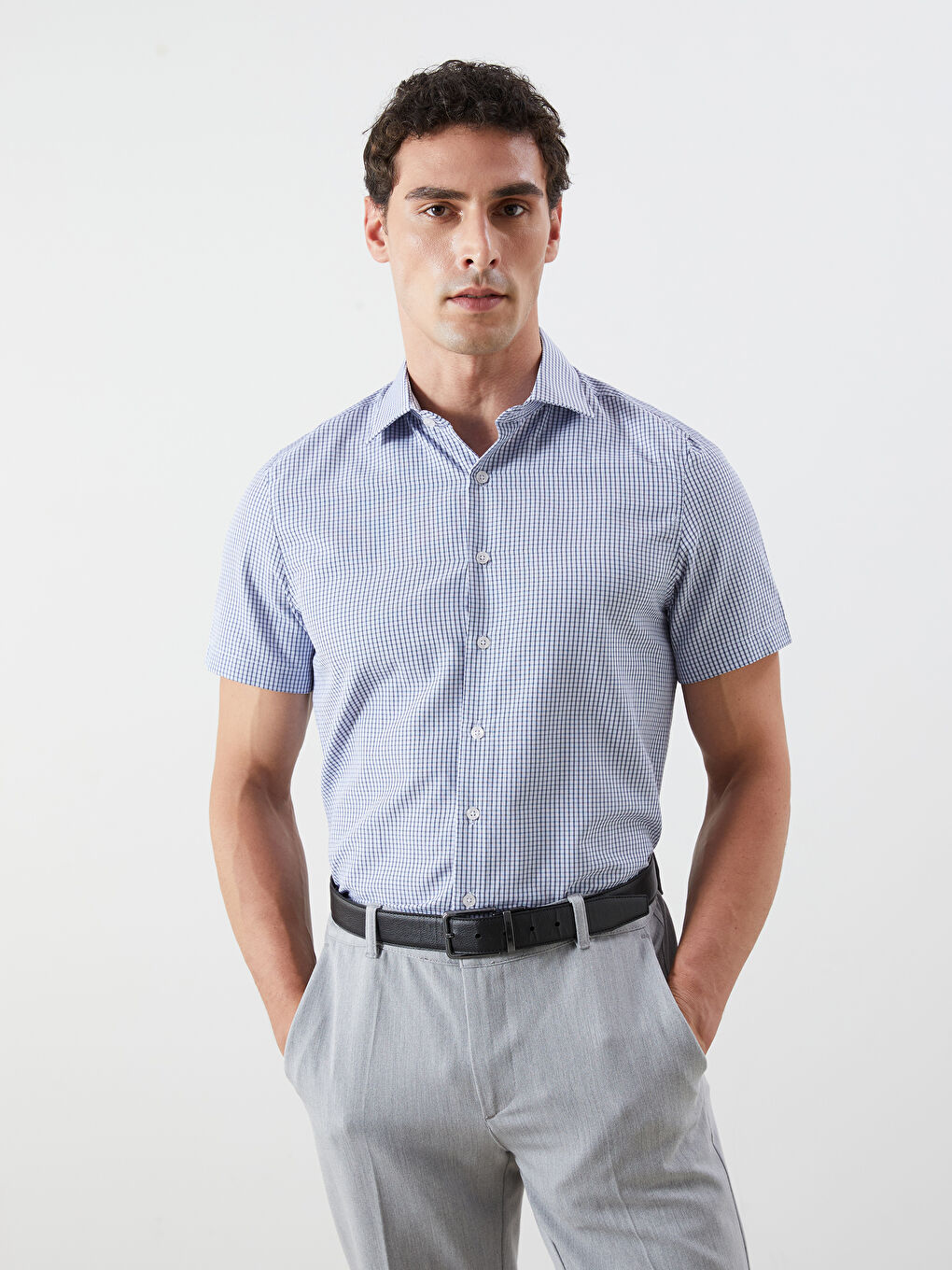 LCWAIKIKI Formal Regular Fit Short Sleeve Plaid Poplin Men's Shirt -S5MM89Z8-LLC