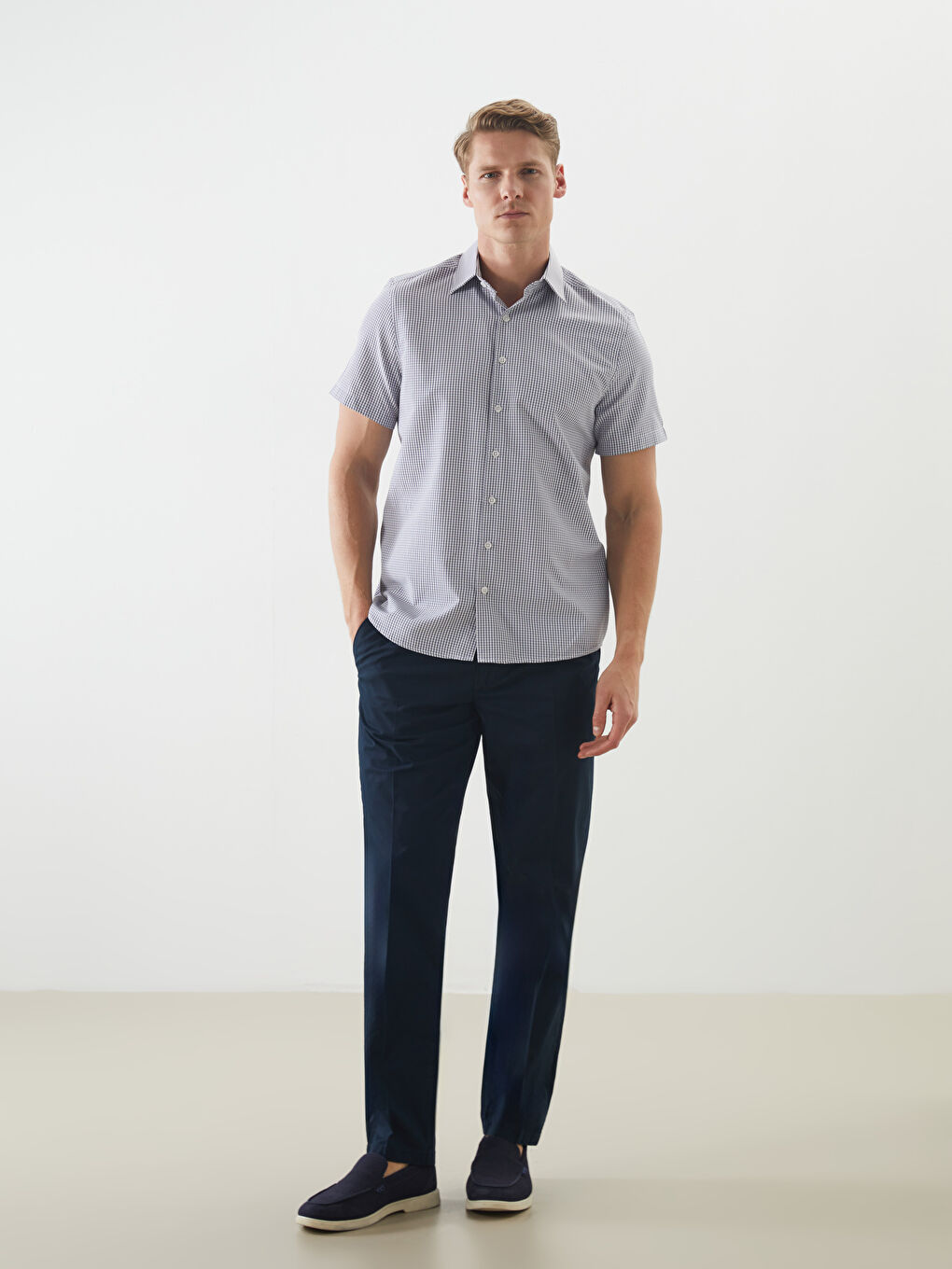 Regular Fit Short Sleeve Plaid Poplin Men's Shirt -S5MM89Z8-LMK