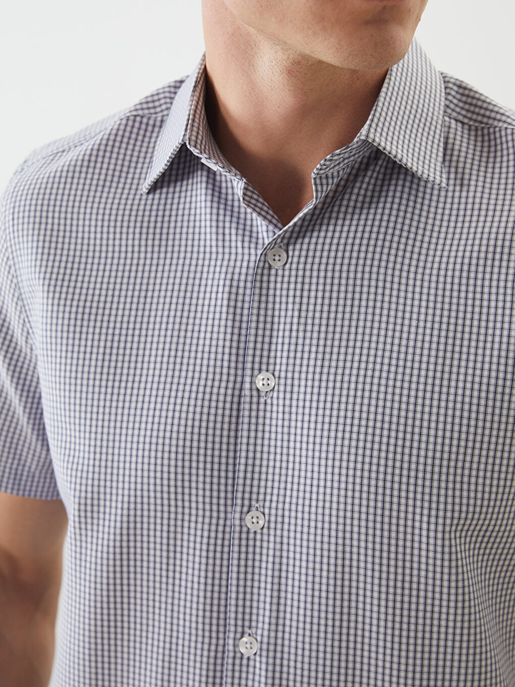 Regular Fit Short Sleeve Plaid Poplin Men's Shirt -S5MM89Z8-LMK