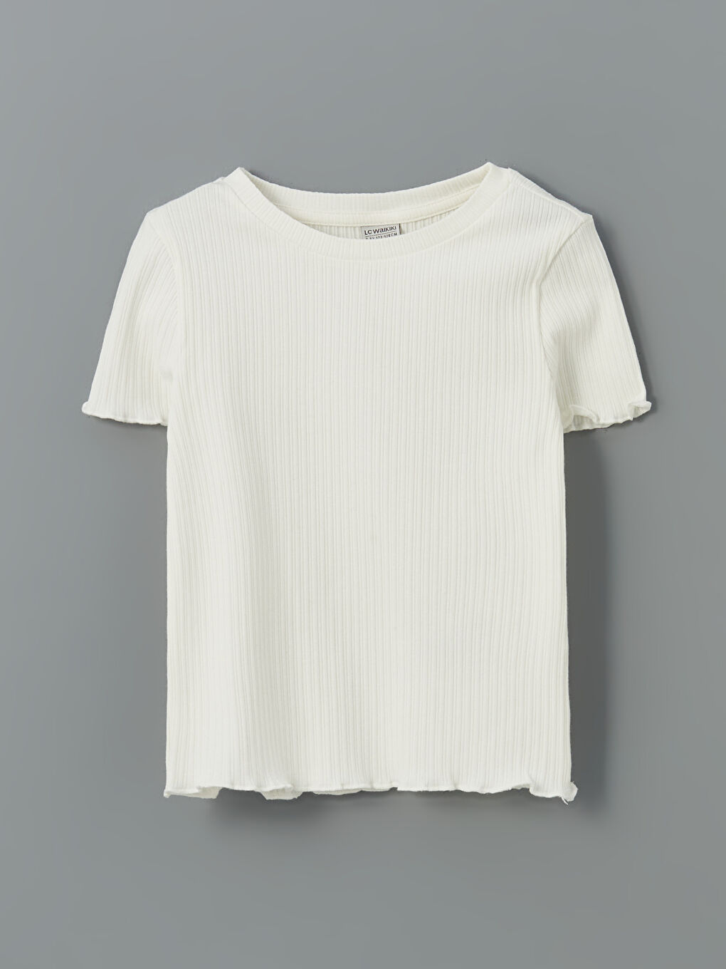 Ekru Bisiklet Yaka Kız Çocuk Tişört