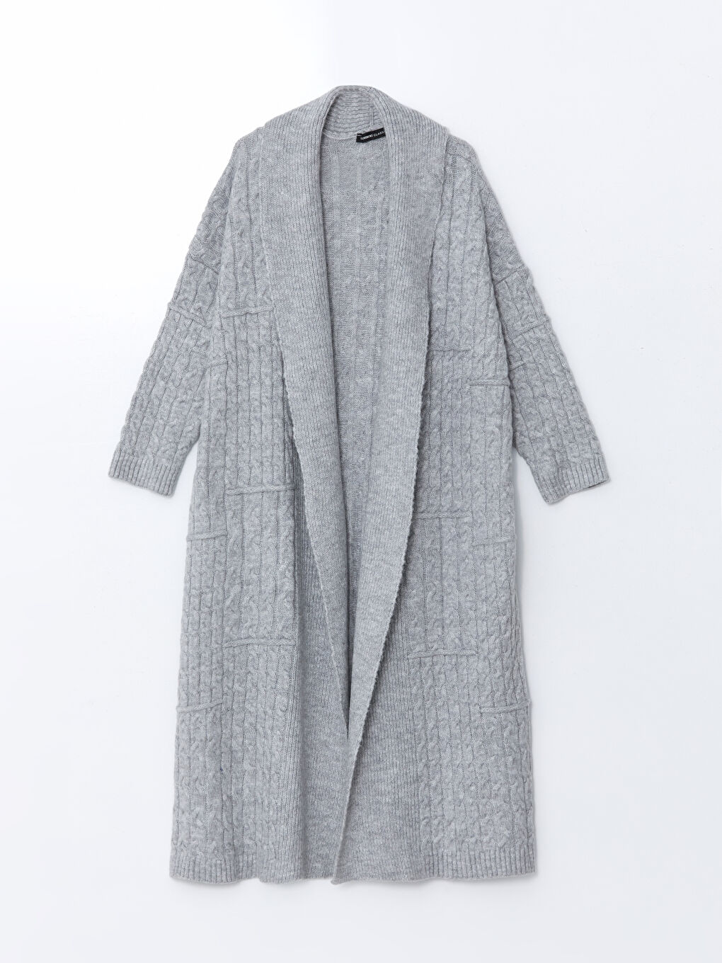 Gri Şal Yaka Kendinden Desenli Oversize Kadın Triko Hırka-4