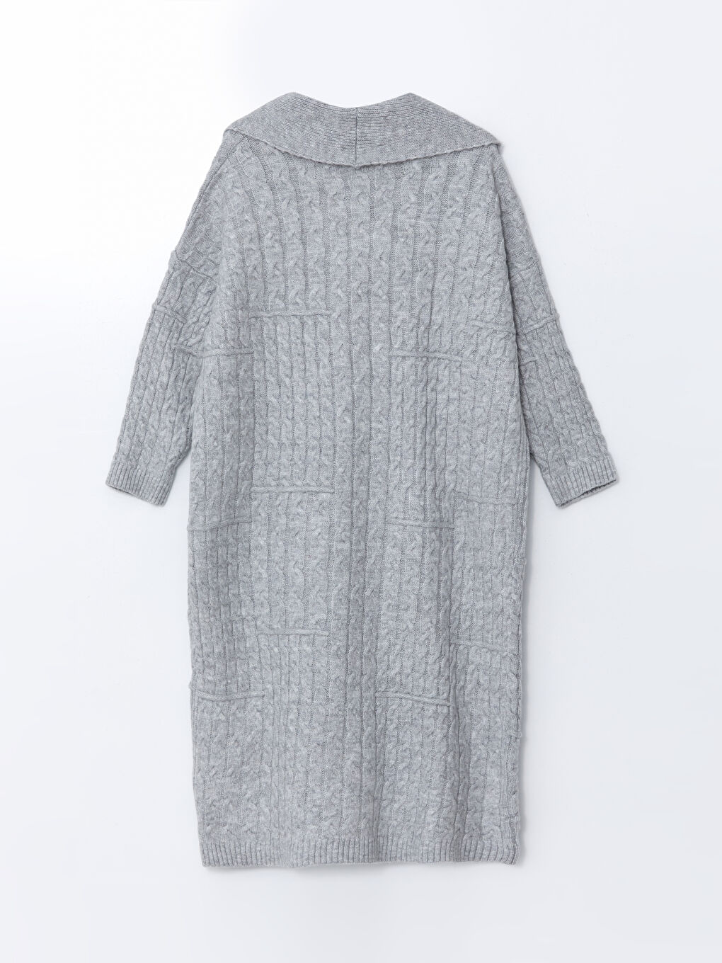 Gri Şal Yaka Kendinden Desenli Oversize Kadın Triko Hırka-5