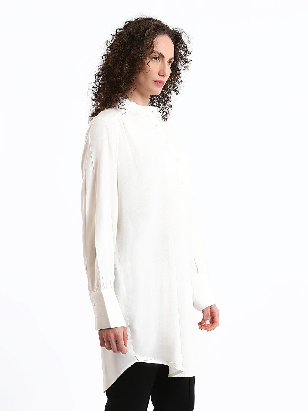 Funnel Neck Plain Long Sleeve Oversize Women's Tunic-3