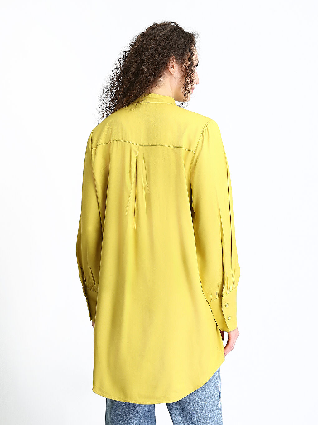 Tunique Oversize à Manches Longues Unie à Col Cheminée pour Femmes-4