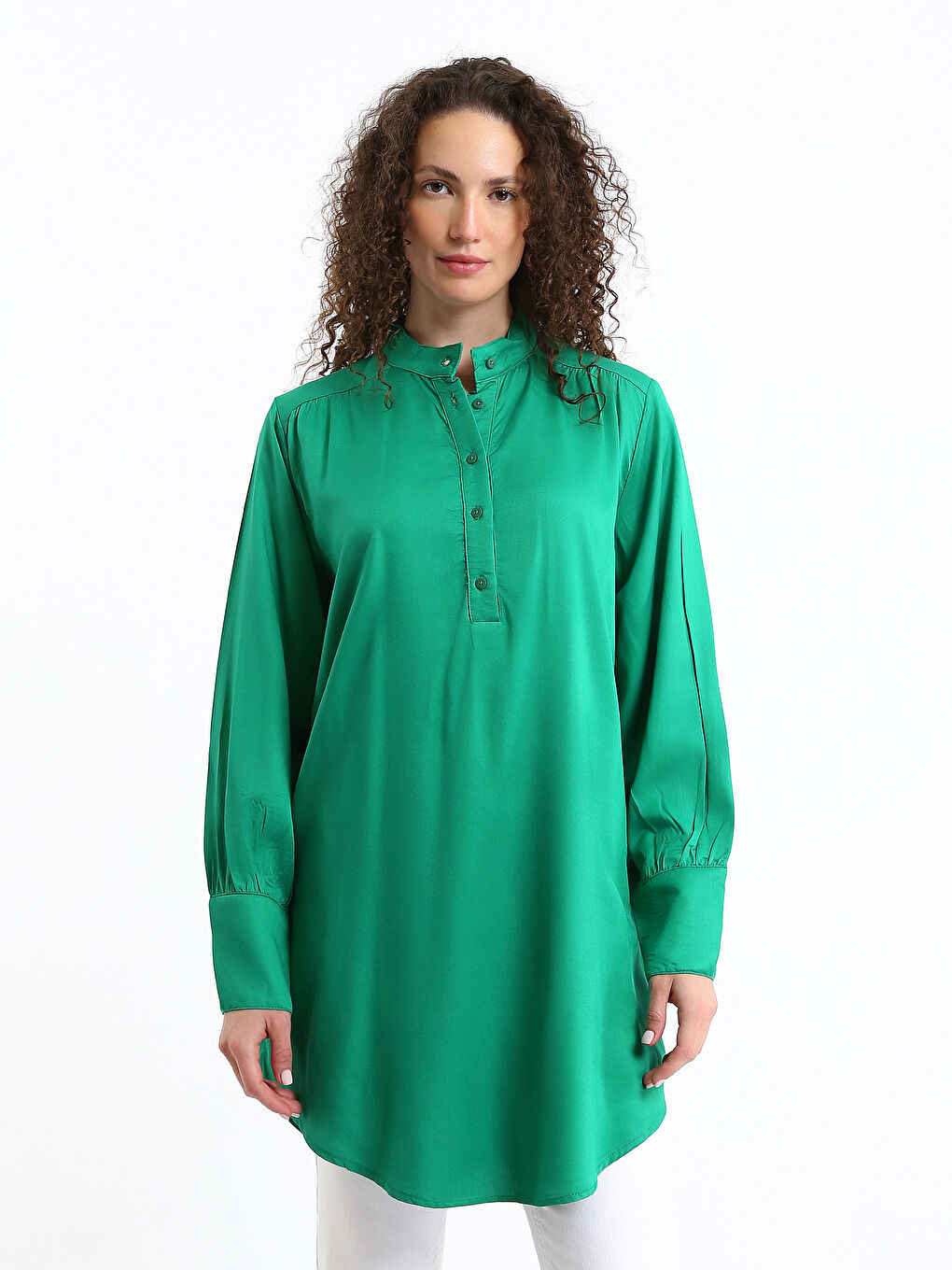 Funnel Neck Plain Long Sleeve Oversize Women's Tunic