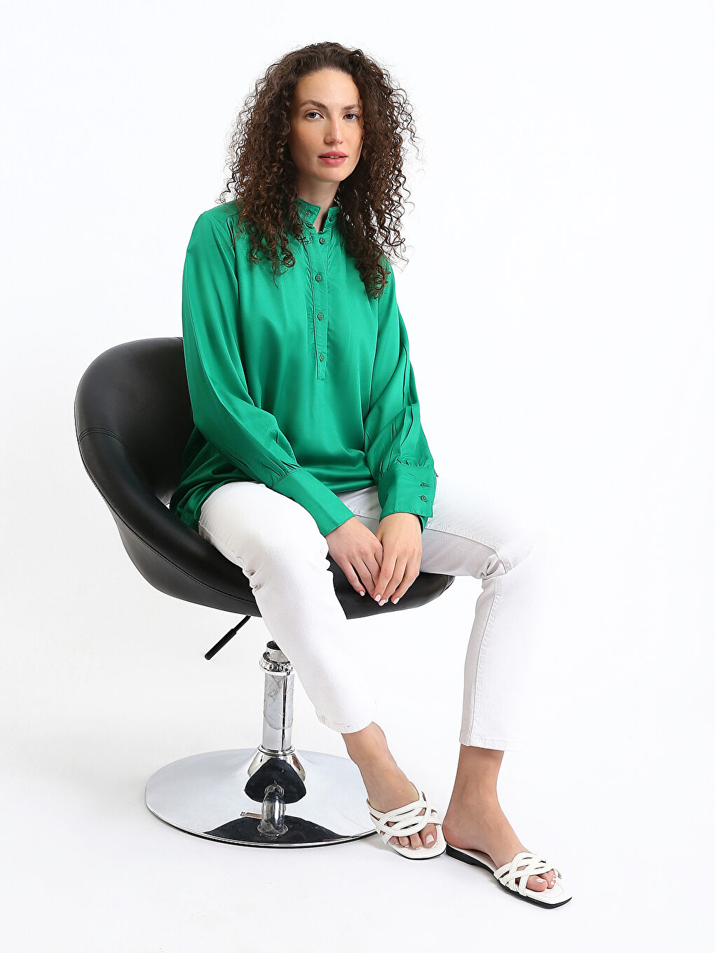 Funnel Neck Plain Long Sleeve Oversize Women's Tunic-1