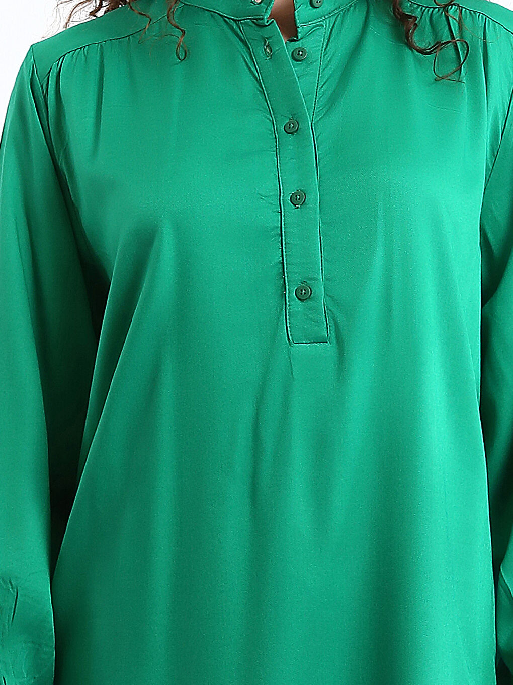 Funnel Neck Plain Long Sleeve Oversize Women's Tunic-2