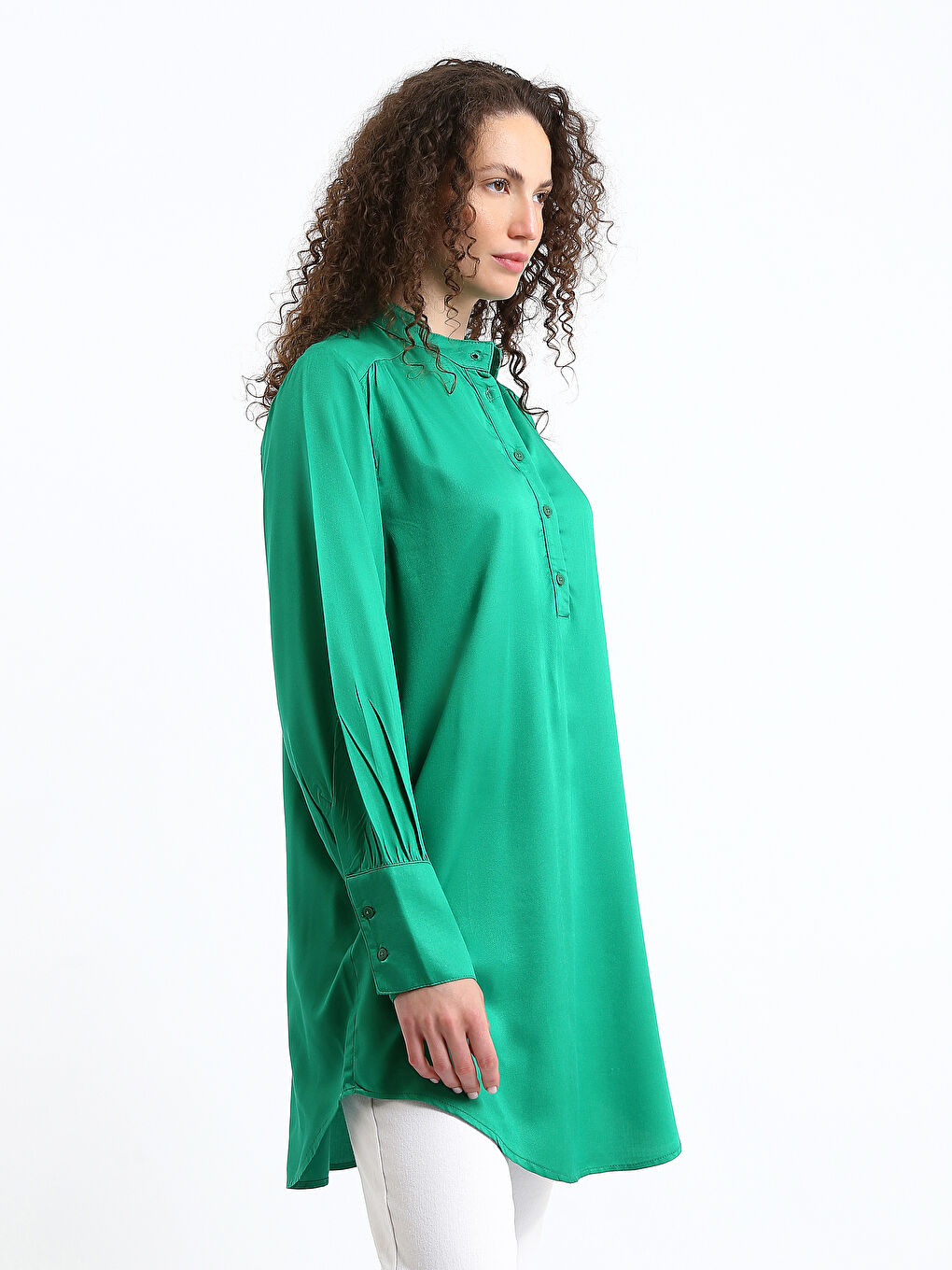 Funnel Neck Plain Long Sleeve Oversize Women's Tunic-3