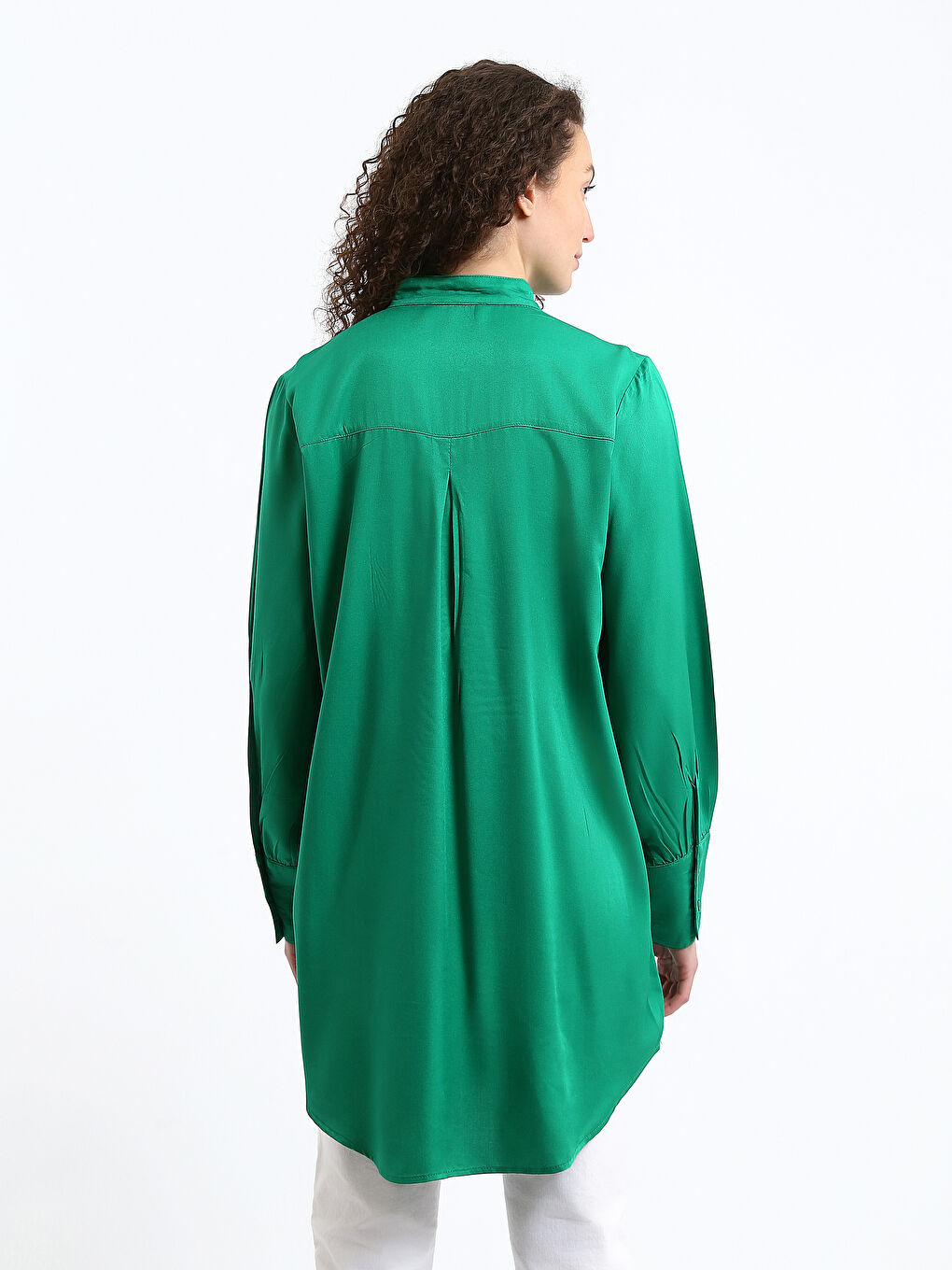 Funnel Neck Plain Long Sleeve Oversize Women's Tunic-4