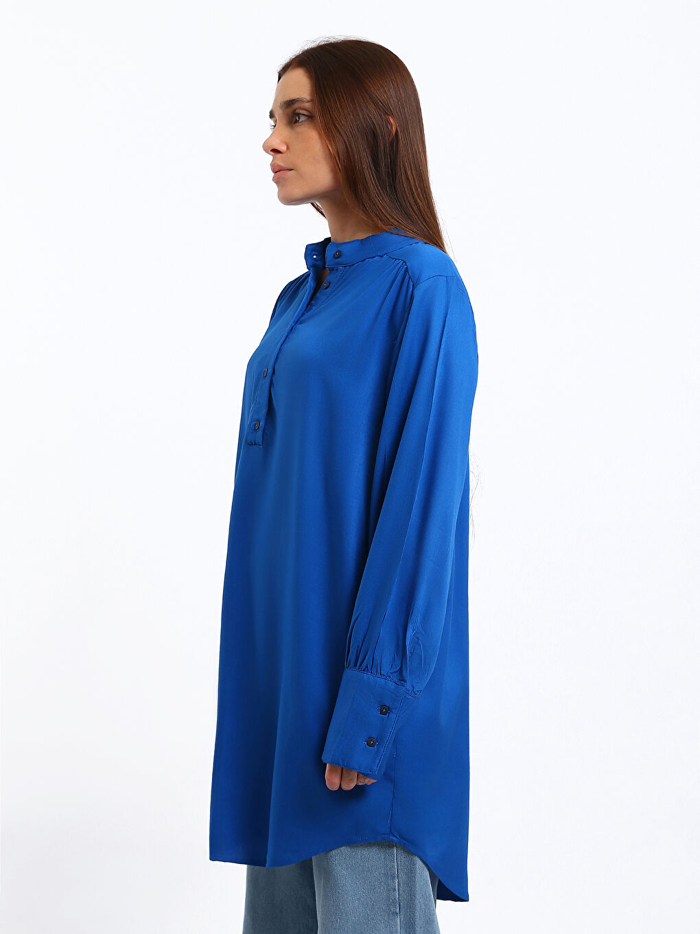 Funnel Neck Plain Long Sleeve Oversize Women's Tunic-3