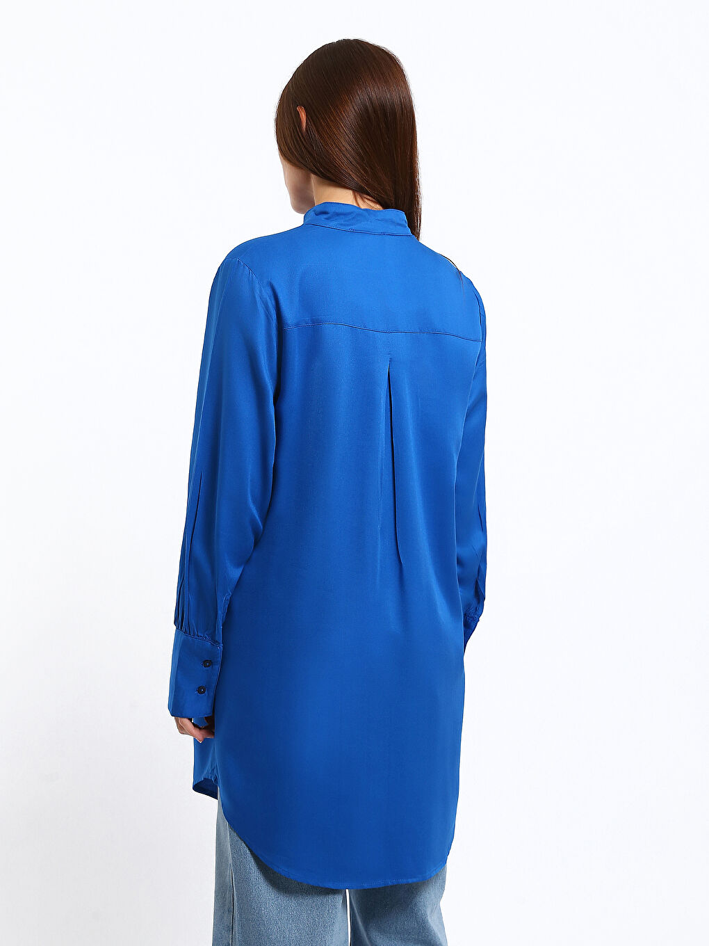 Funnel Neck Plain Long Sleeve Oversize Women's Tunic-4
