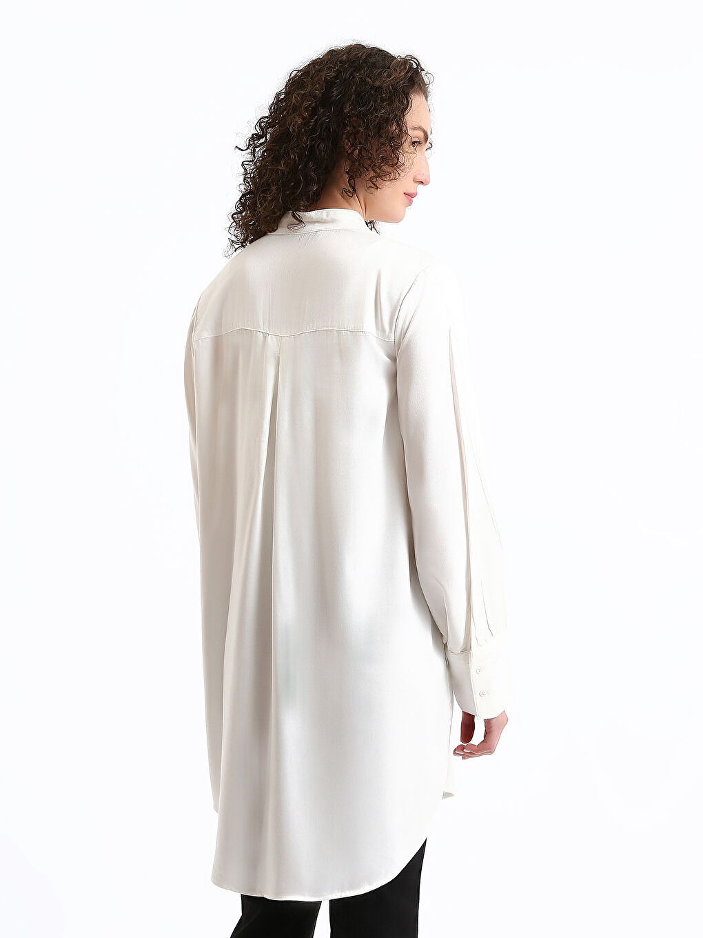 Funnel Neck Plain Long Sleeve Oversize Women's Tunic-4