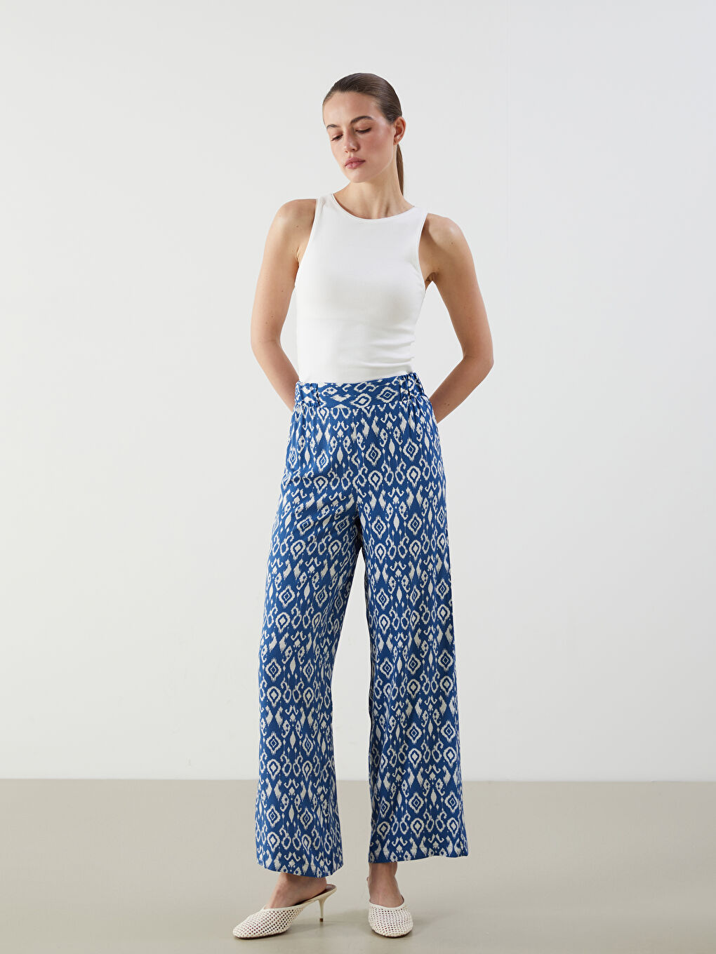 Elasticated Waist Patterned Women's Trousers -S5MN31Z8-LQQ