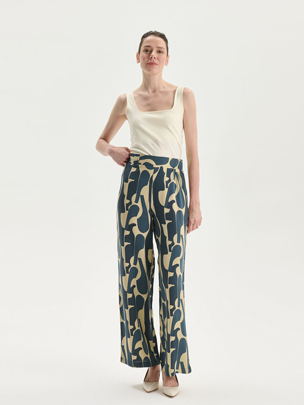 Elasticated Waist Patterned Women's Trousers -S5MN31Z8-LRA