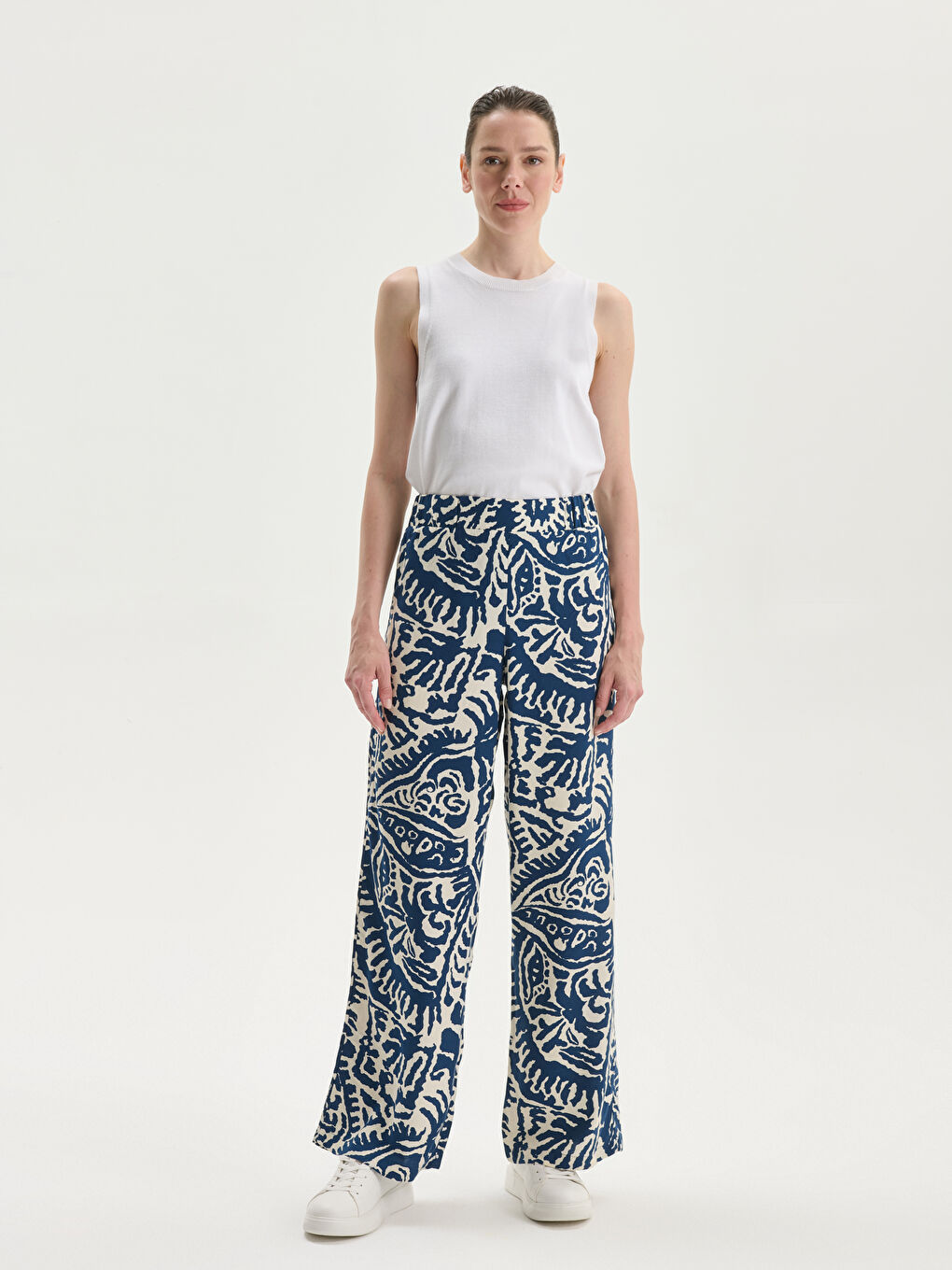 Elasticated Waist Patterned Women's Trousers -S5MN31Z8-LS3
