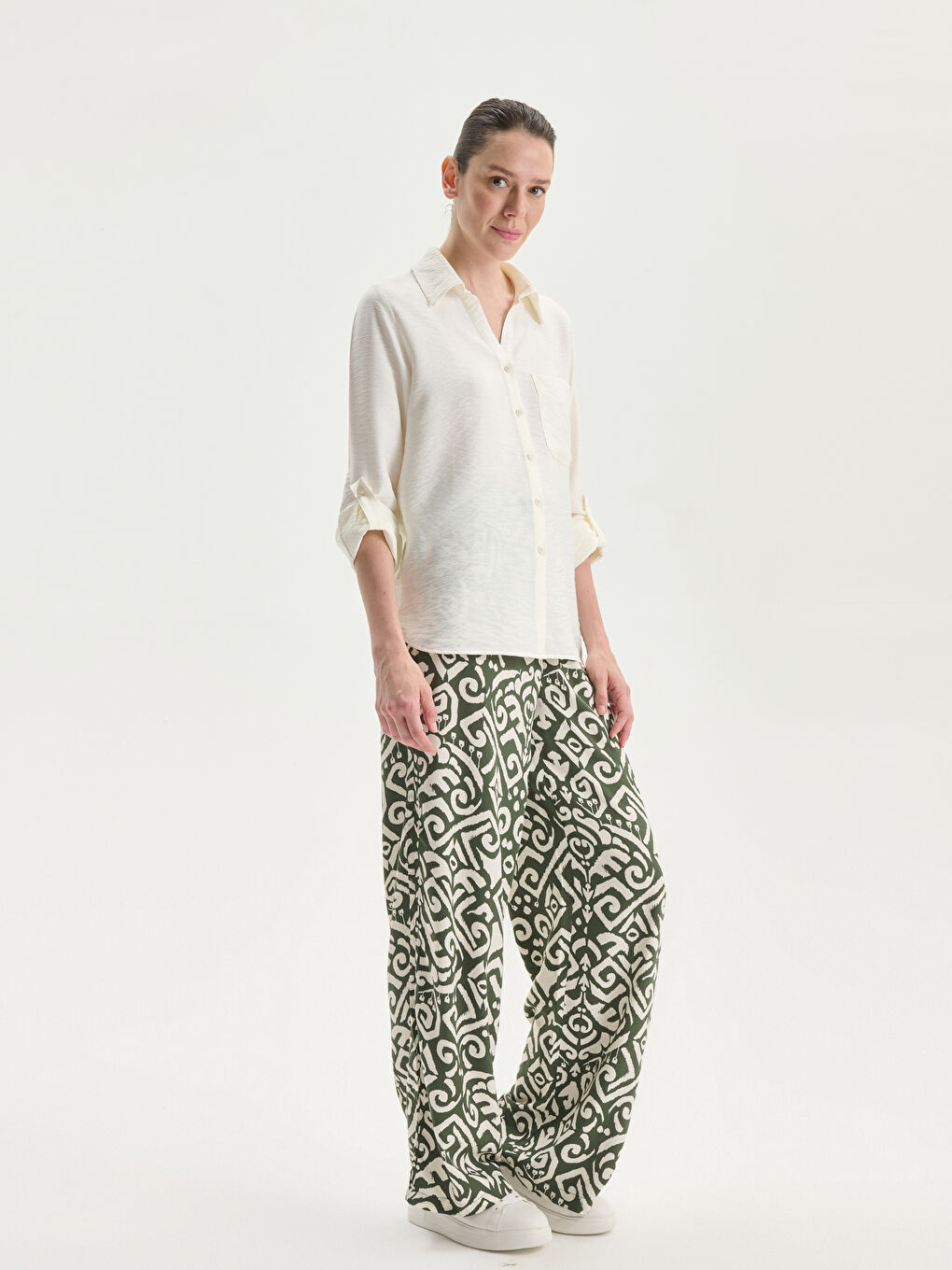 Elasticated Waist Patterned Women's Trousers -S5MN31Z8-LS6