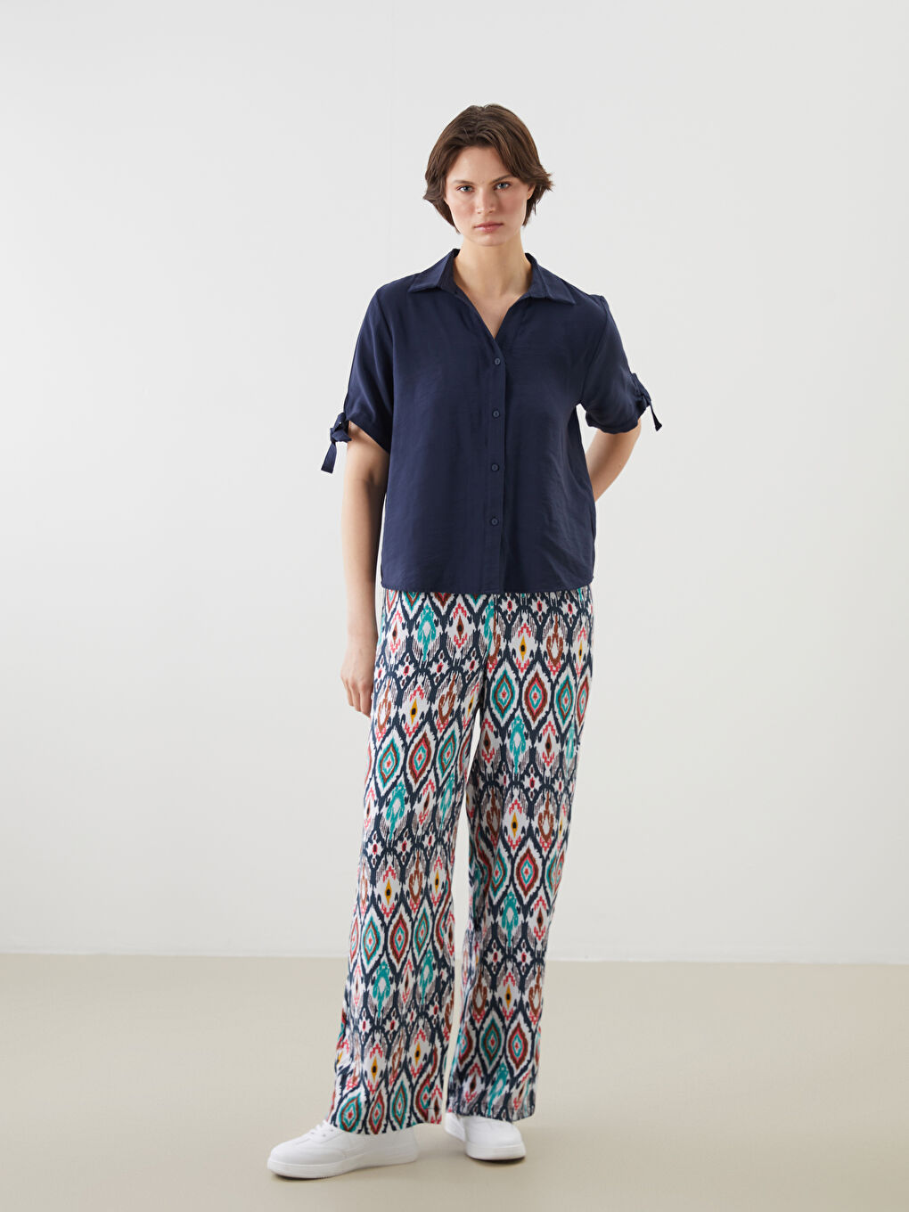 Elasticated Waist Patterned Women's Trousers -S5MN31Z8-LTM