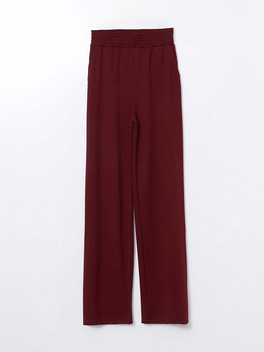 Bordo Beli Lastikli Geniş Paça Kadın Pantolon-4
