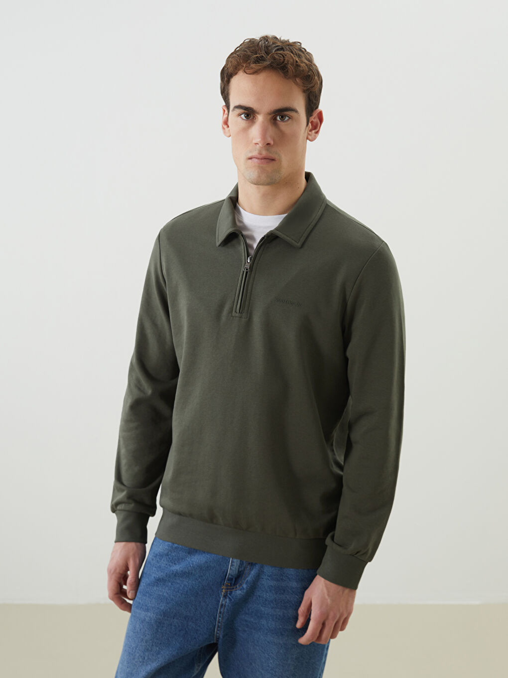 SOUTHBLUE Haki Polo Yaka Uzun Kollu Erkek Sweatshirt
