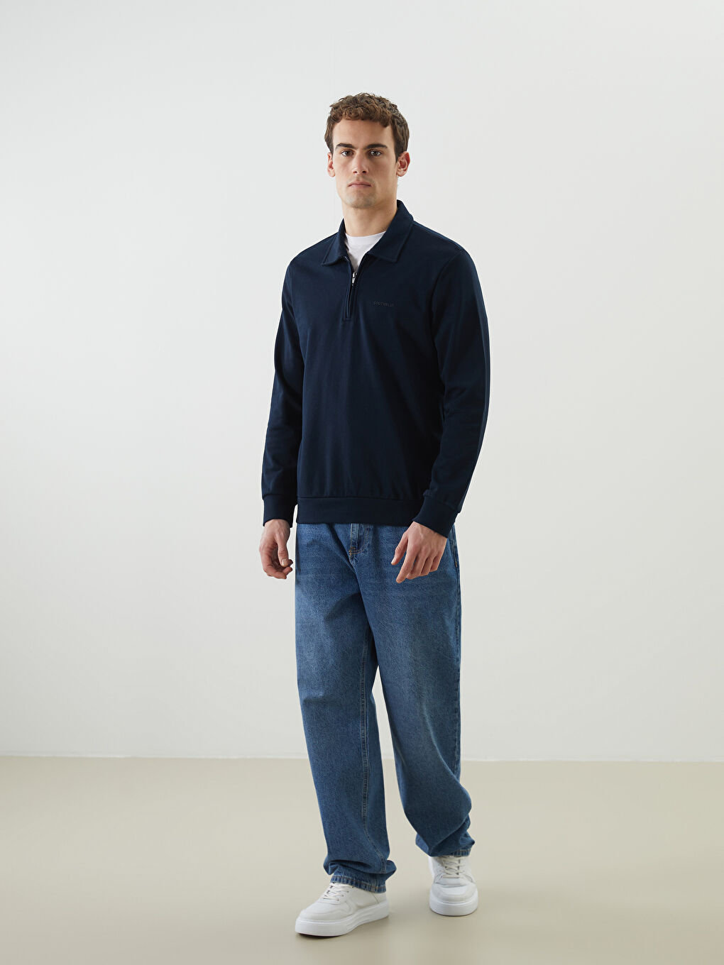 SOUTHBLUE Lacivert Polo Yaka Uzun Kollu Erkek Sweatshirt - 1