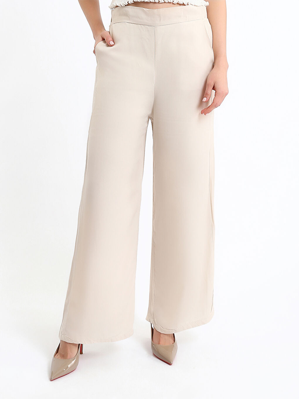 Elastic Waist Wide Leg Women's Trousers-1