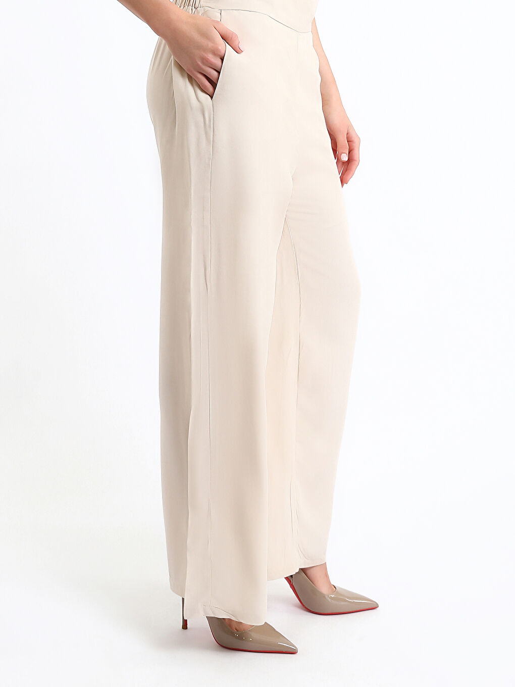 Elastic Waist Wide Leg Women's Trousers-3