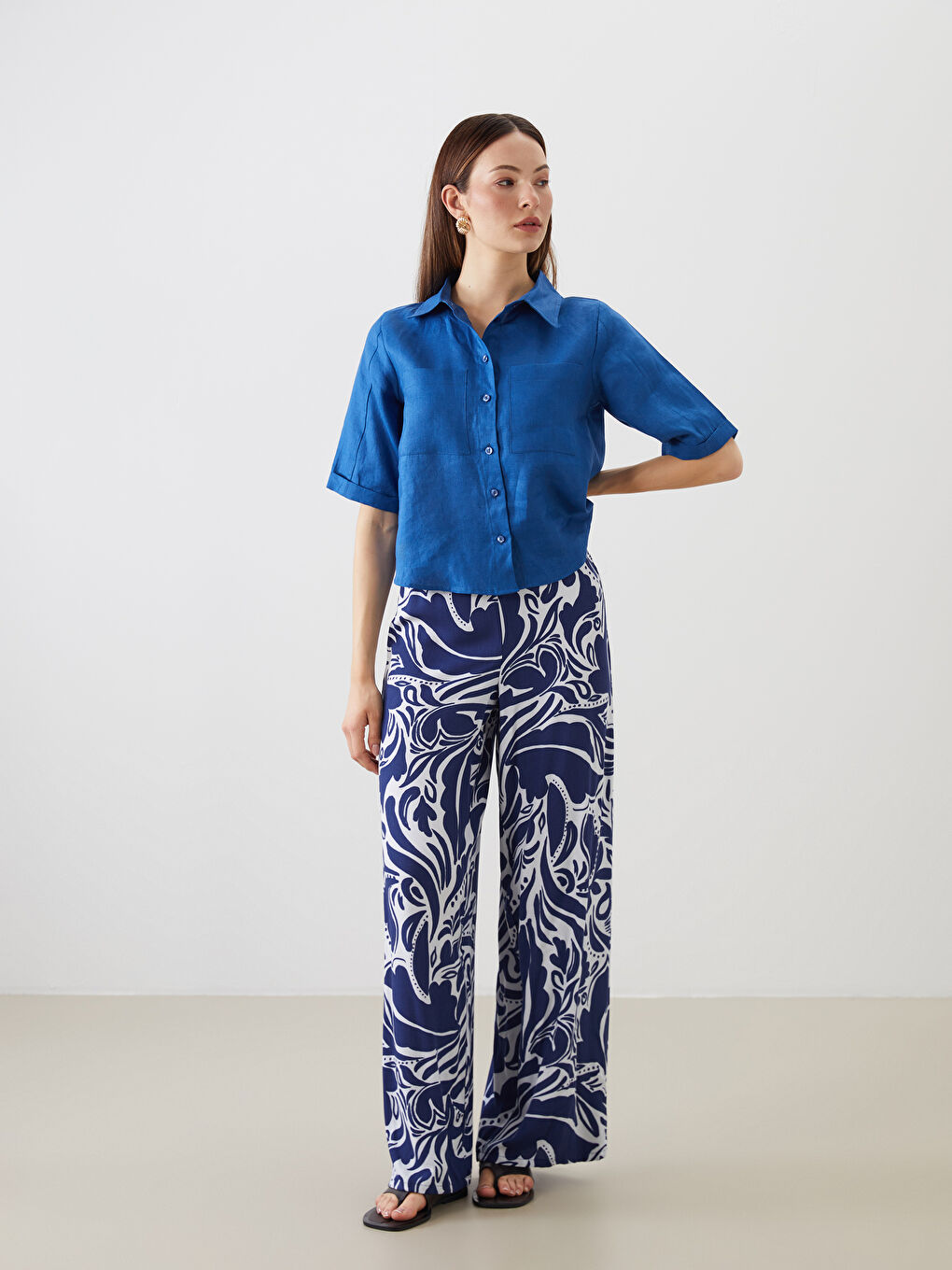 Elasticated Waist Patterned Women's Trousers -S5MN48Z8-LSJ