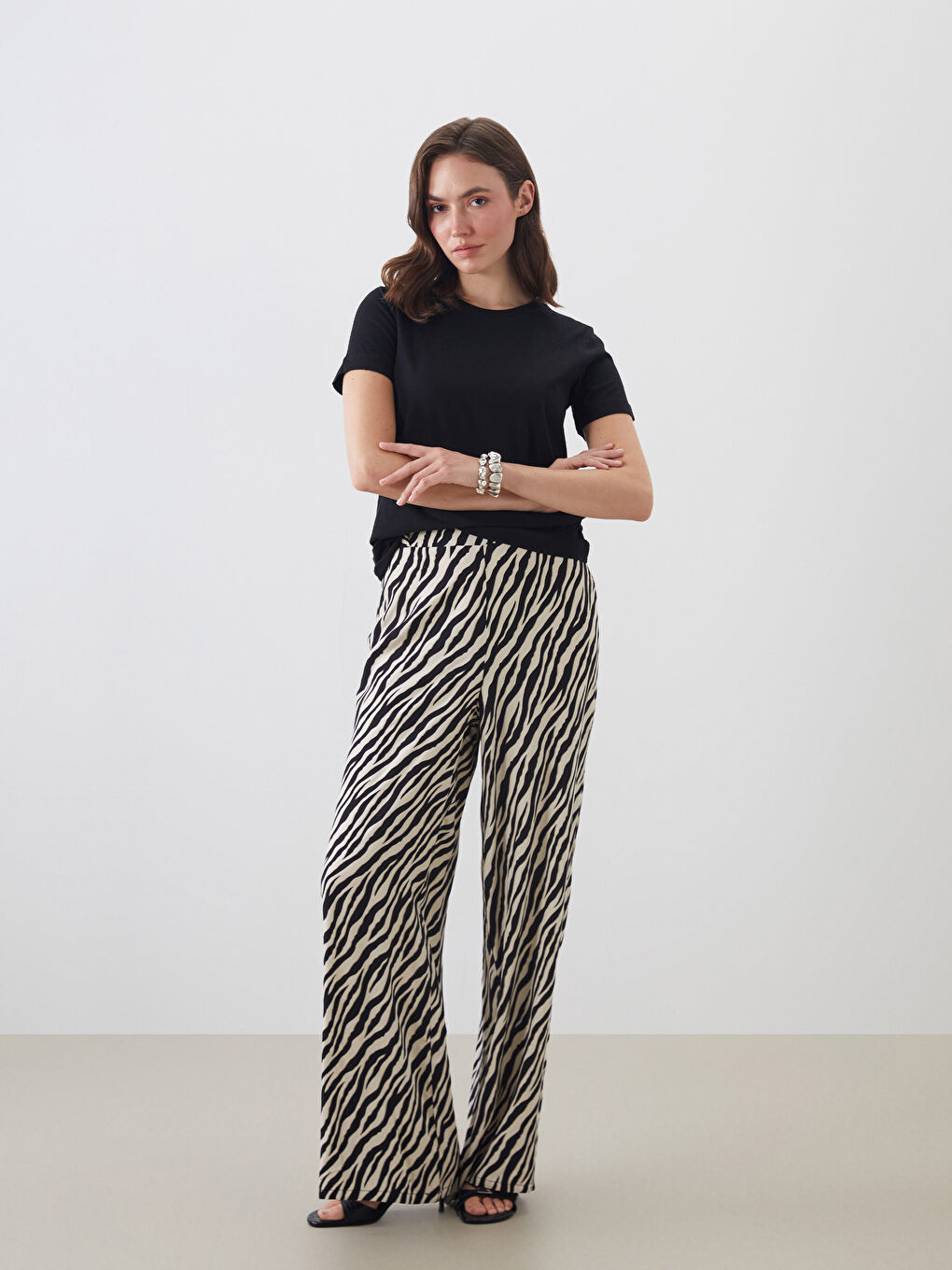 Elasticated Waist Patterned Women's Trousers -S5MN48Z8-SW5