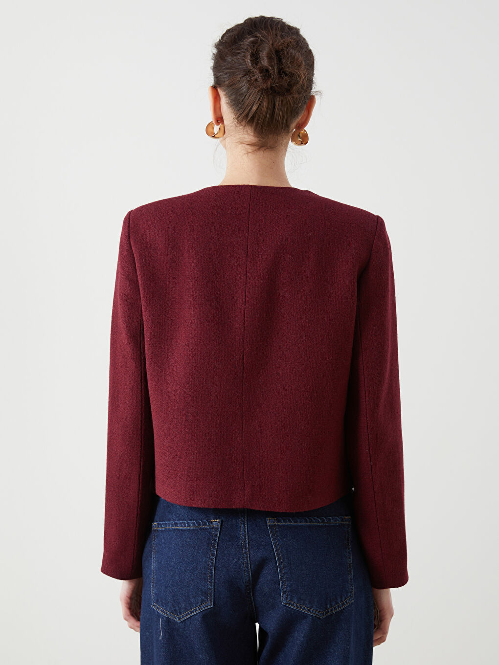 Crew Neck Textured Women's Tweed Jacket -S5MN71Z8-CZF