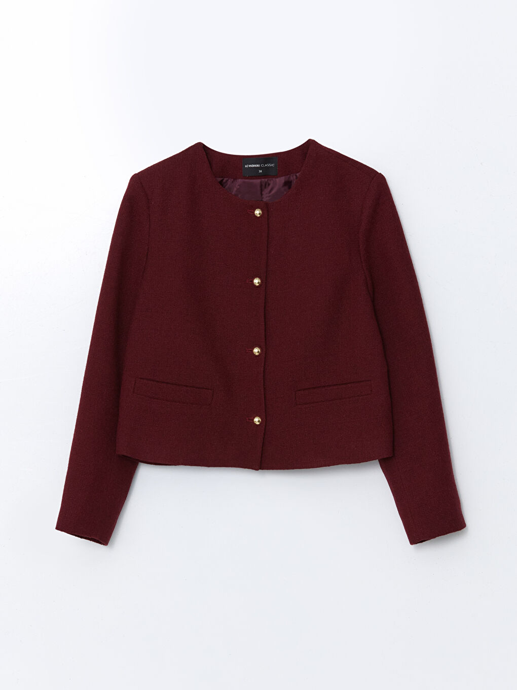Crew Neck Textured Women's Tweed Jacket -S5MN71Z8-CZF