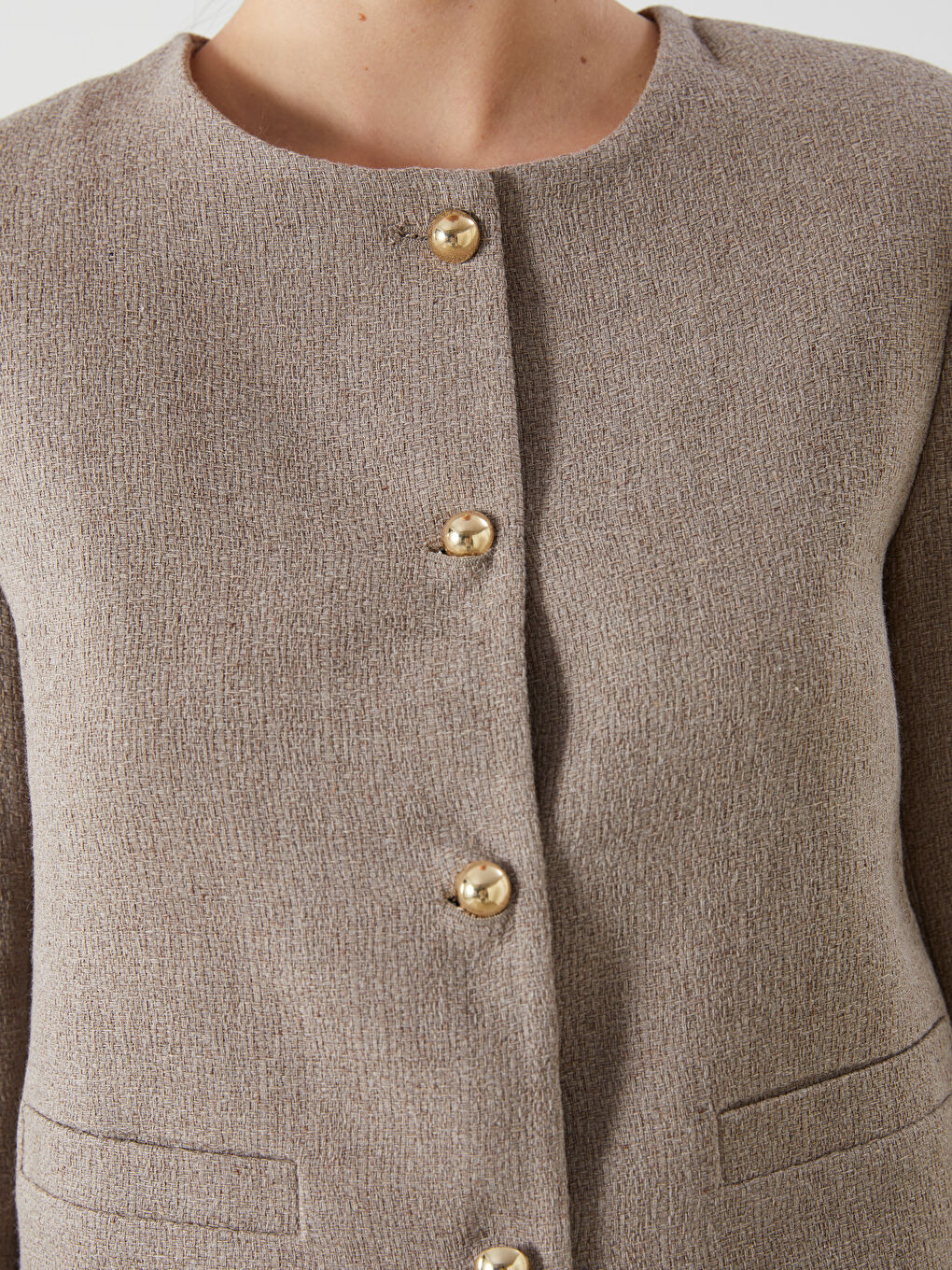 Crew Neck Textured Women'S Tweed Jacket -S5MN71Z8-Z8K