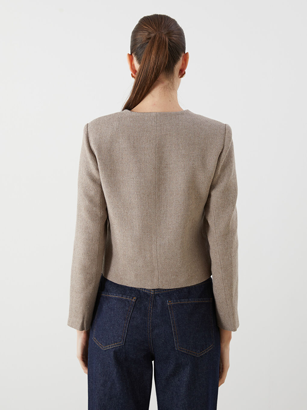Crew Neck Textured Women'S Tweed Jacket -S5MN71Z8-Z8K