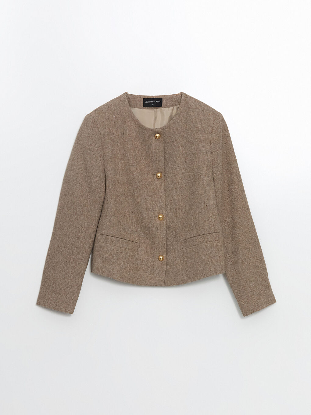 Crew Neck Textured Women'S Tweed Jacket -S5MN71Z8-Z8K
