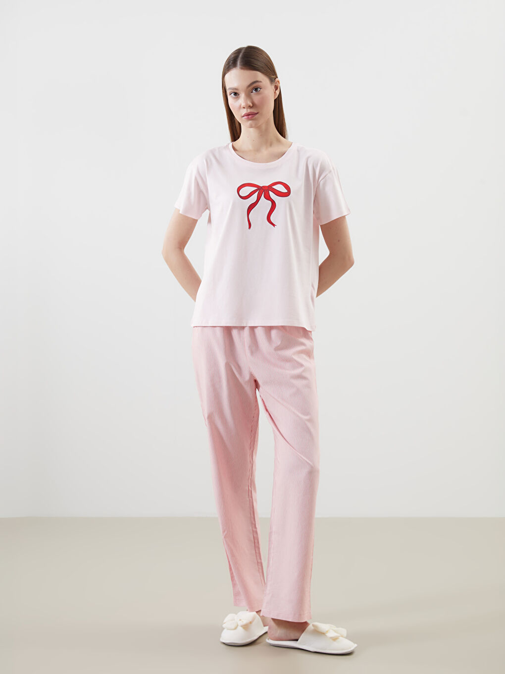 Crew Neck Printed Women's Pajamas Set -S5MN81Z8-LJE