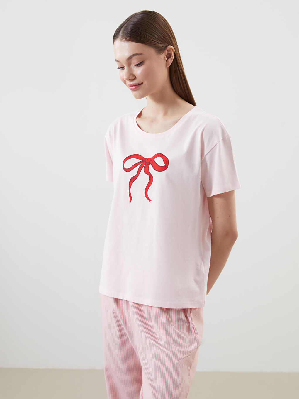 Crew Neck Printed Women's Pajamas Set -S5MN81Z8-LJE