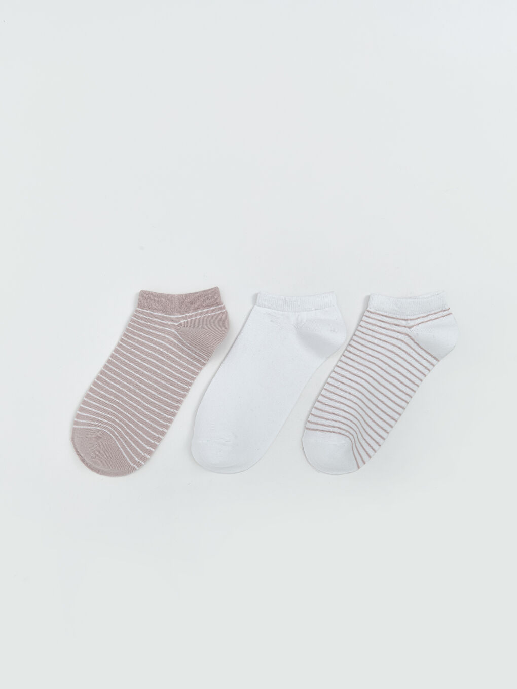 Beyaz Çizgili Kadın Patik Çorap 3'lü