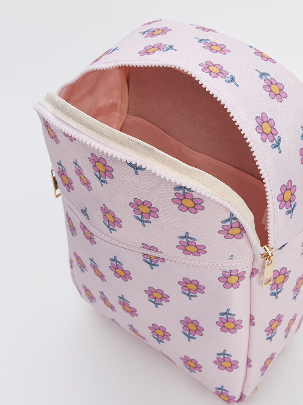 Pembe Çiçek Baskılı Kız Çocuk Okul Çantası-3