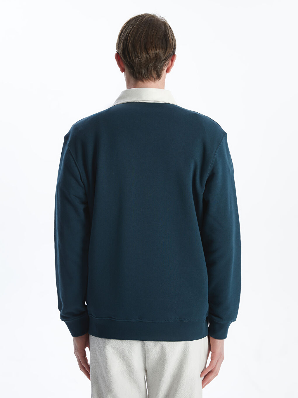 LCW Vision Petrol Polo Yaka Uzun Kollu Baskılı Erkek Sweatshirt - 3