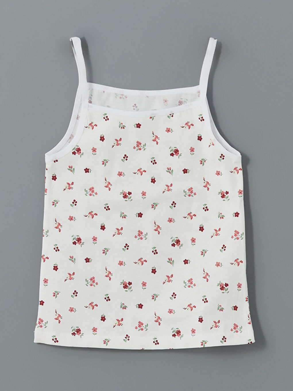 Beyaz Kare Yaka Çiçekli İp Askılı Kız Çocuk Atlet  2'li-1