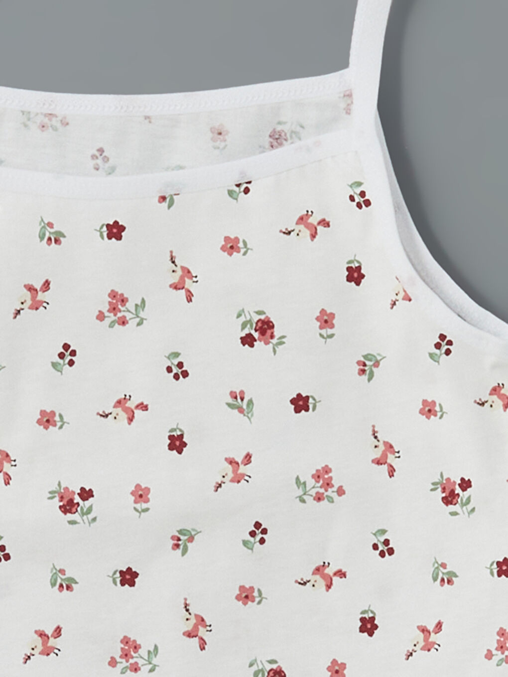 Beyaz Kare Yaka Çiçekli İp Askılı Kız Çocuk Atlet  2'li-2