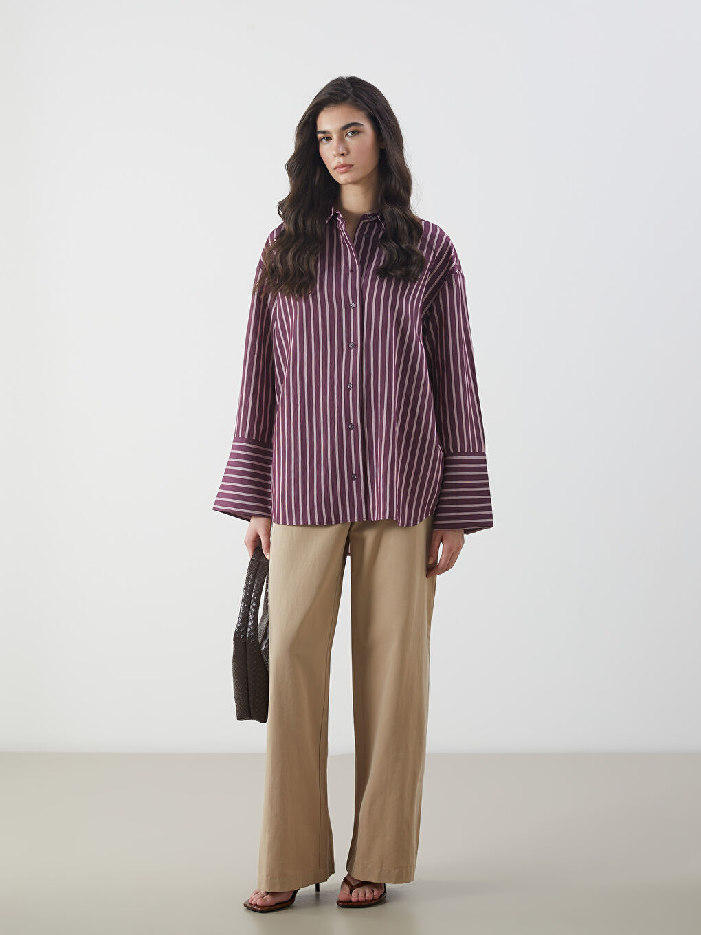 Kahverengi Standart Fit Poplin Kadın Pantolon