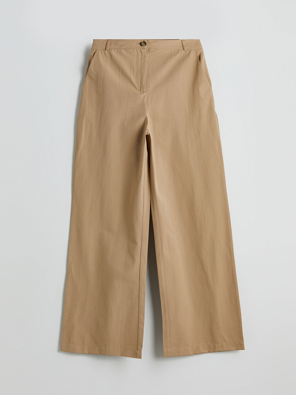 Kahverengi Standart Fit Poplin Kadın Pantolon-4