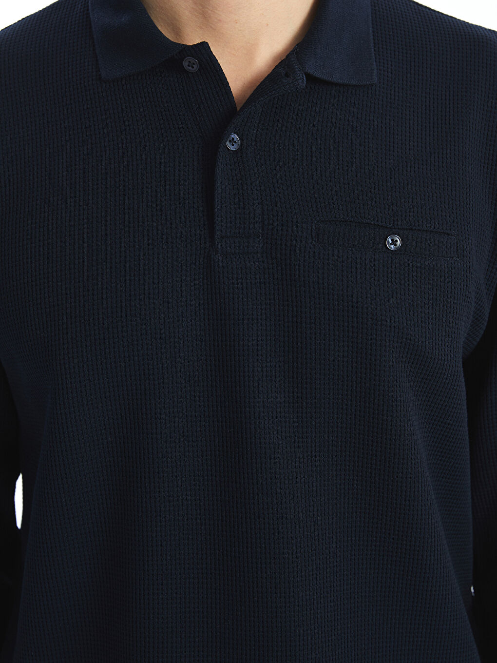 Lacivert Polo Yaka Uzun Kollu Erkek Sweatshirt-5