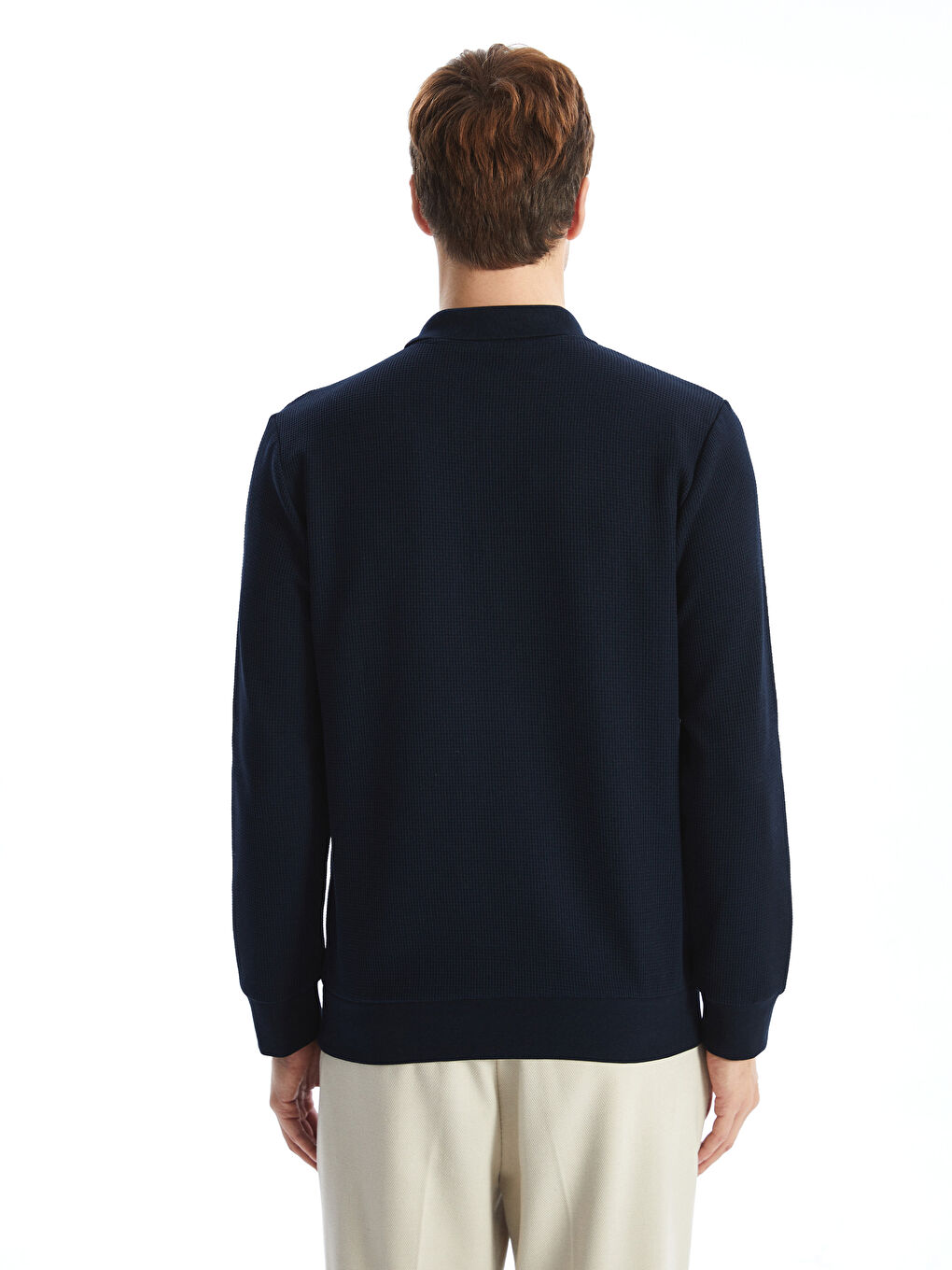 Lacivert Polo Yaka Uzun Kollu Erkek Sweatshirt-7