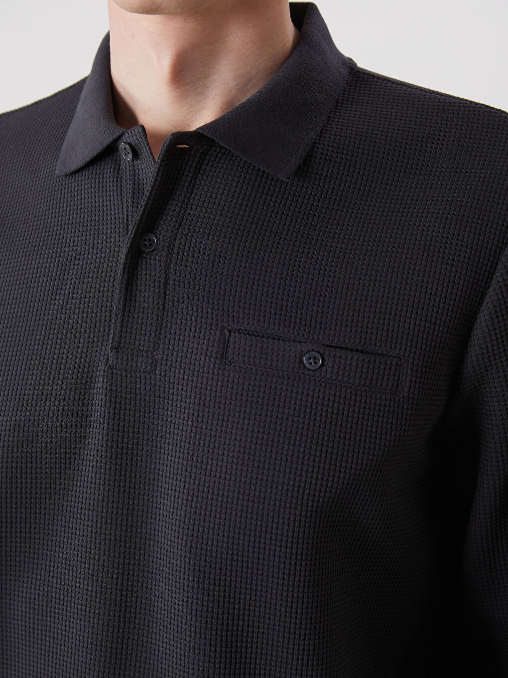 Antrasit Polo Yaka Uzun Kollu Erkek Sweatshirt-5