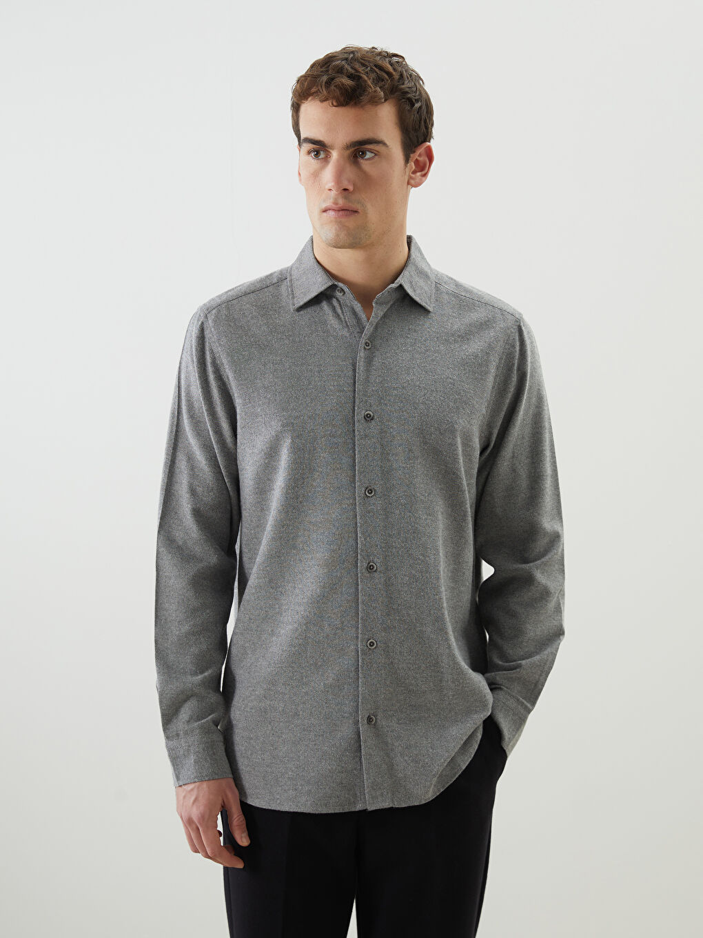 Gri Regular Fit Uzun Kollu Erkek Gömlek