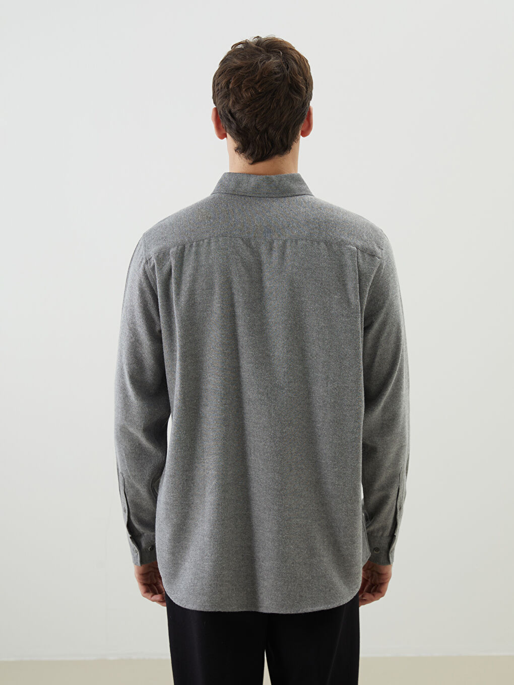 Gri Regular Fit Uzun Kollu Erkek Gömlek-3