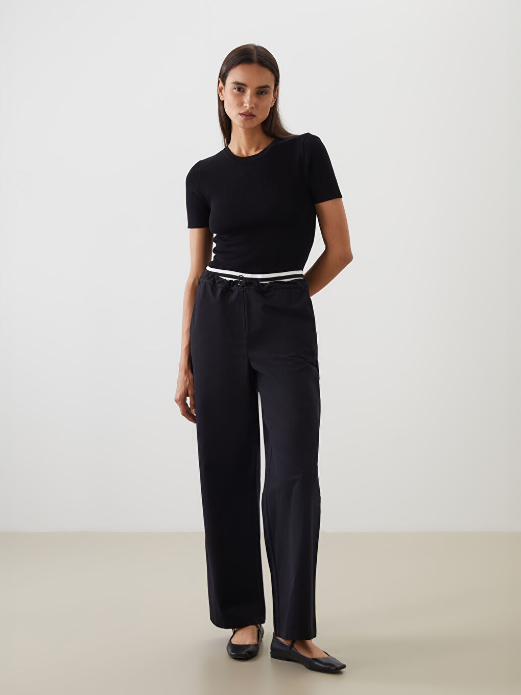 LCW Modest Elastic Waist Wide Leg Women's Trousers -S5MO55Z8-CVL