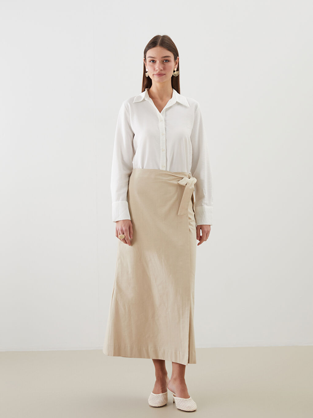 Bej Dar Fit Poplin Etek