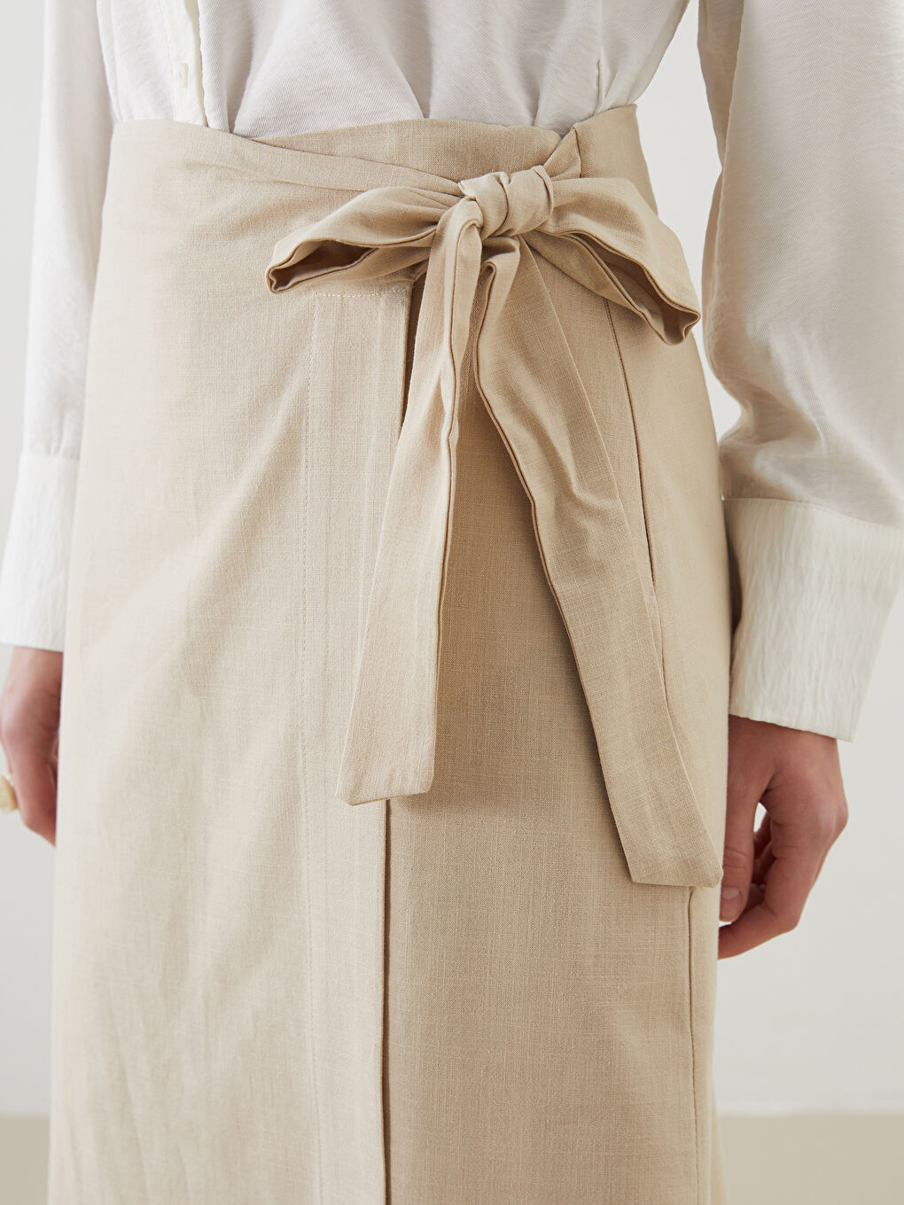 Bej Dar Fit Poplin Etek-2